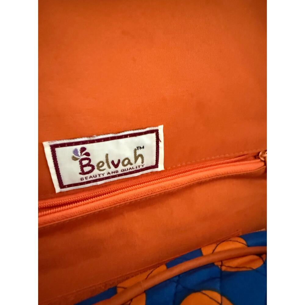 Belvah 3-Piece Quilted Cosmetic Travel Bag Set Blue Orange Polka Dot - Picture 6 of 6